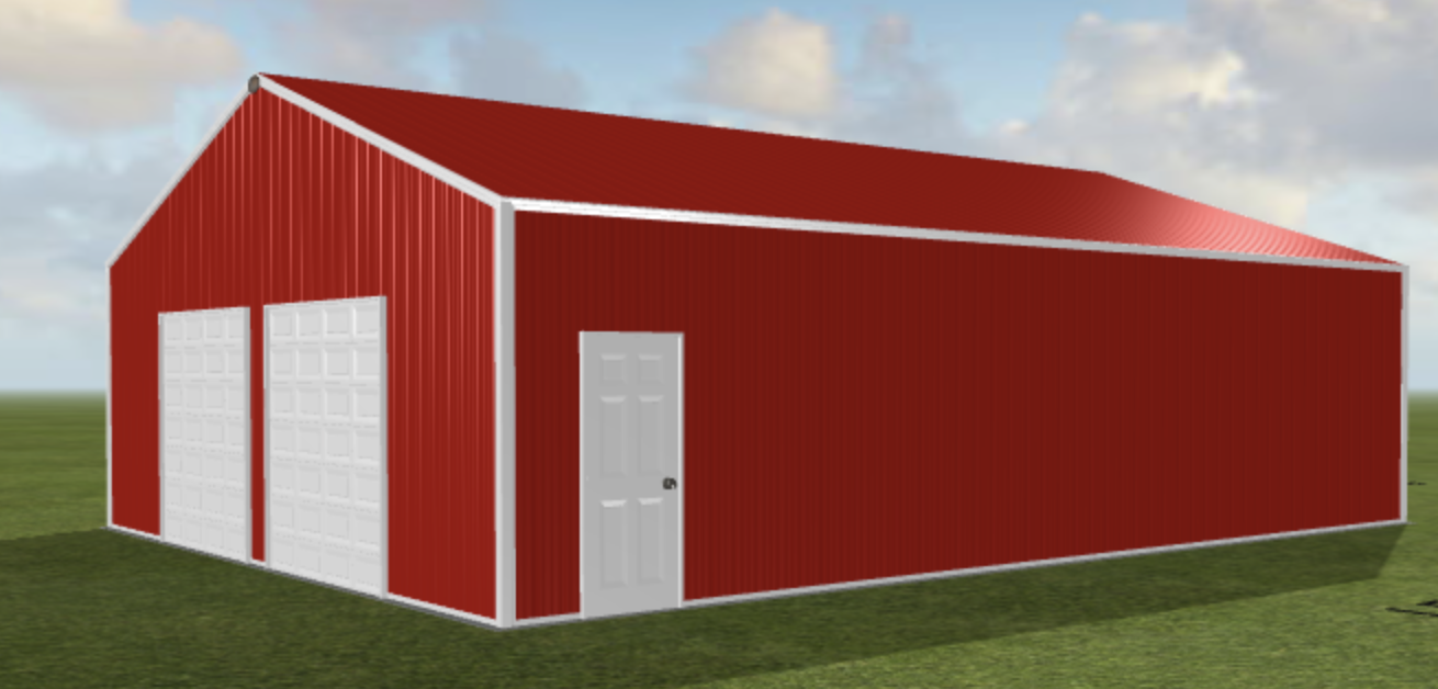 3d rendering of a red metal garage.