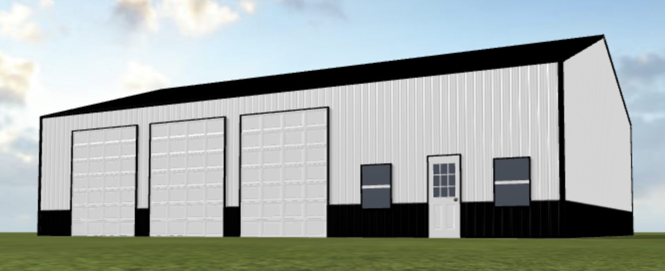 A 3d rendering of a garage with two garage doors.
